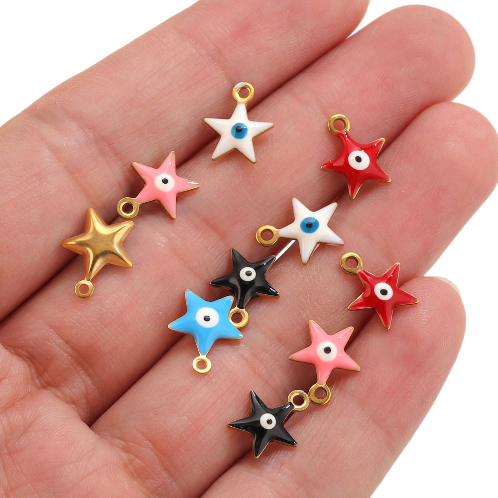 Evil Eye Bracelet - 20pcs Stainless Steel Enamel Star Charms