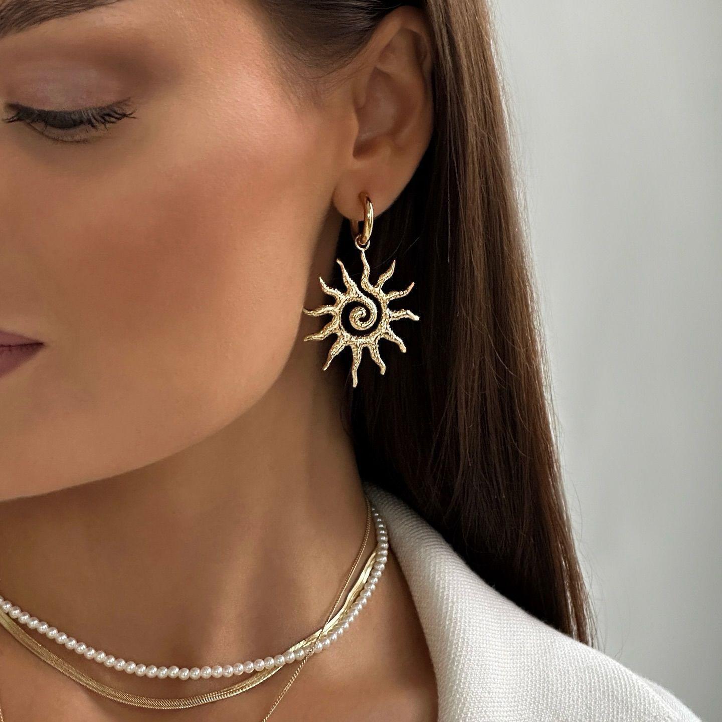 Women Accessories Shop Online - Sunflower Earrings Light Luxury Niche High-end