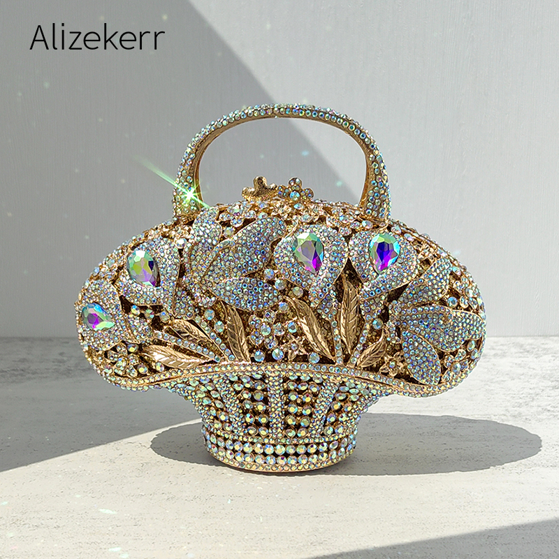 Wallet Chain Bag - Alizekerr Flower Basket Crystal Evening Bags