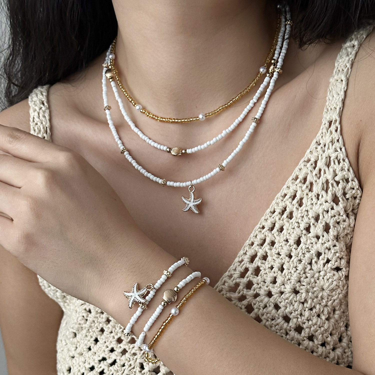 Beaded Anklet Chain - New 3Pcs Beach Jewelry Set Seashell