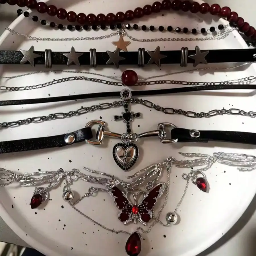 Women'S Red Accessories - Gothic Y2K Red Butterfly Star Heart