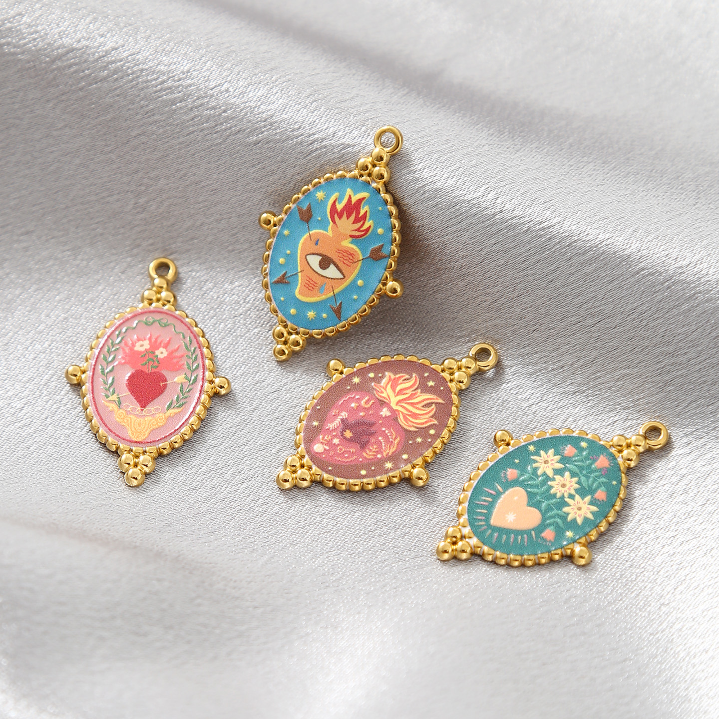 Evil Eye Bracelet - 3pcs Gold Plated Stainless Steel Enamel