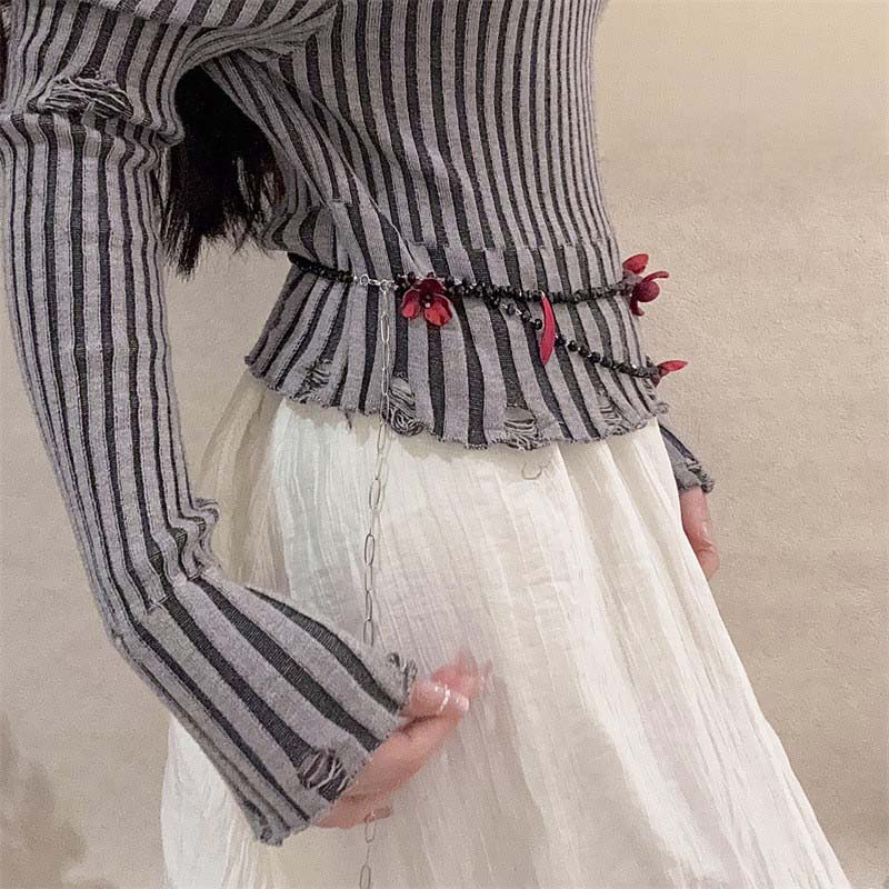 Vintage Red Flower Waist Chain – Women Jewelry Accessories For Black Dress recenzja i cena