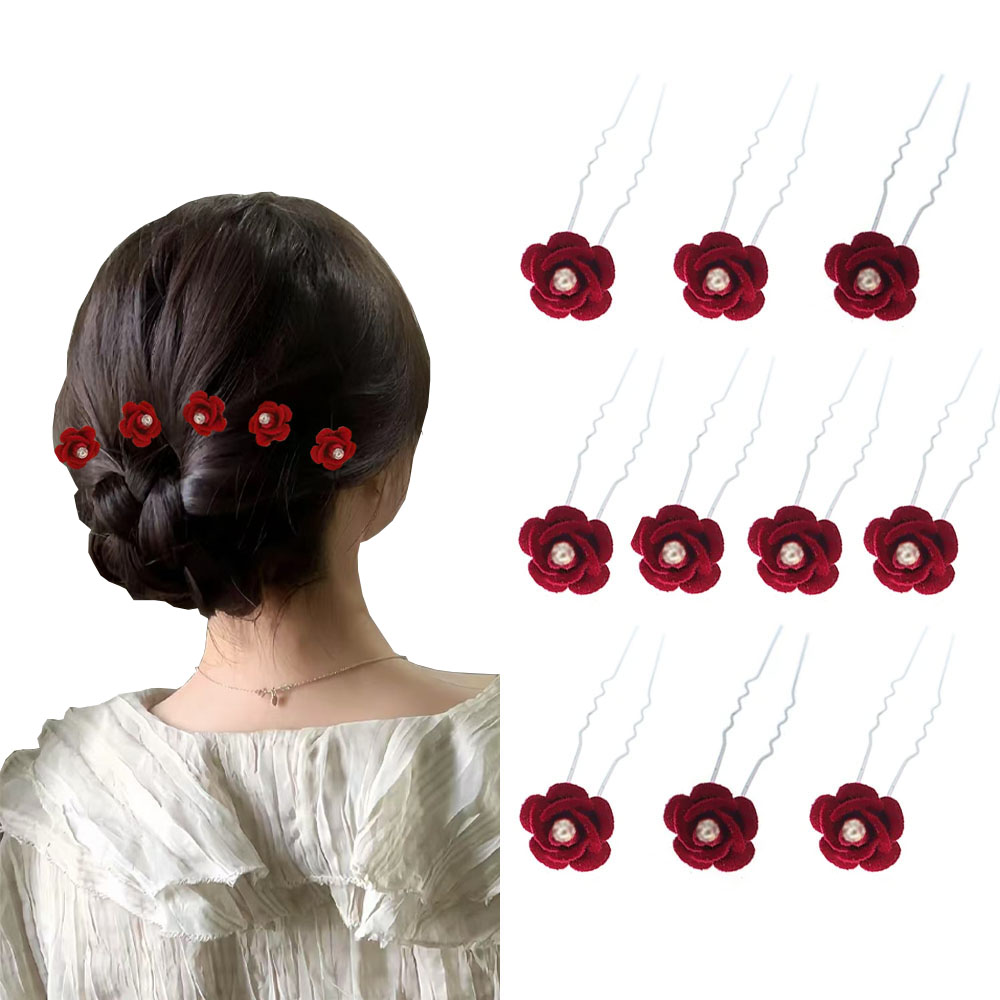10Pcs Rose Hair Accessories We – Women'S Red Accessories recenzja i cena